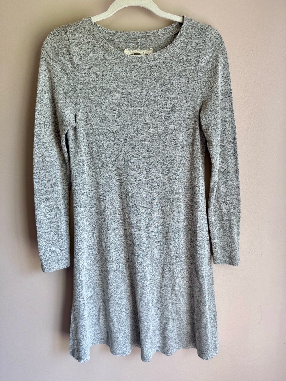 Cupio Gray Long Sleeve Fit Flare Knee Length Dress Crew Neck M